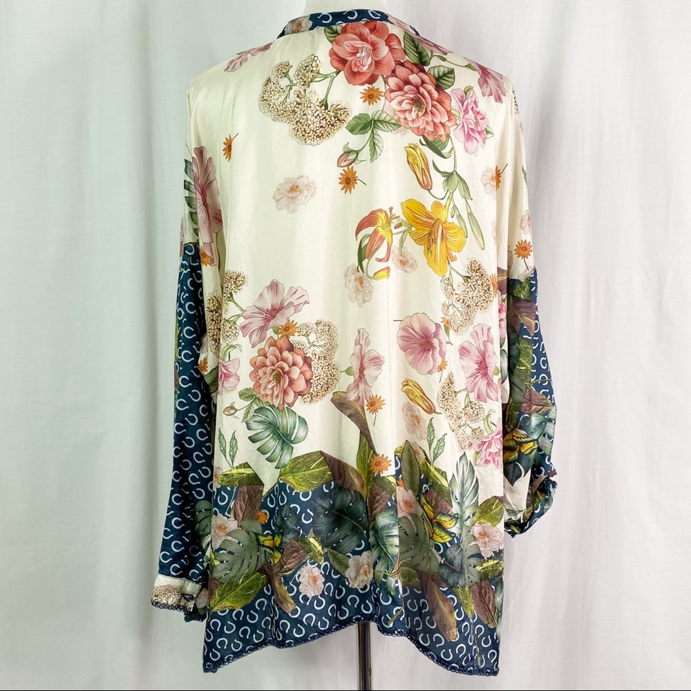Johnny Was Abina Blouse Silk Floral Ling Sleeve 2X